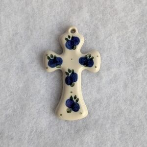 Polish Pottery Mini Cross with Blueberry Design